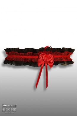 Schwarzes Strumpfband mit roter Rose